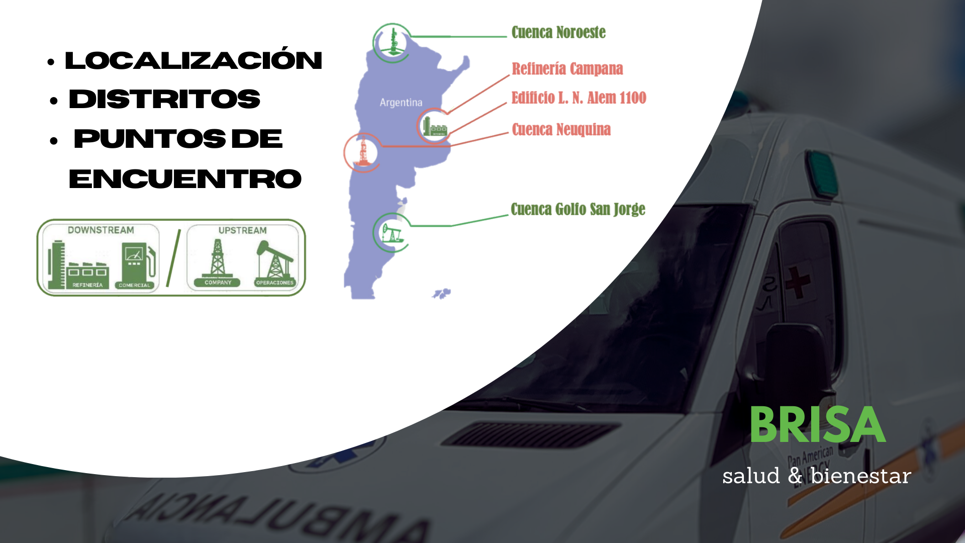 Mapa general de localización, distritos y puntos de encuentro
